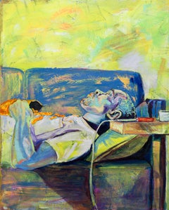 "Alone", Self-Portrait contemporaneo dell'artista in olio e collage di carta