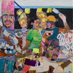 "American Cheese", Sewn Collage of Cheesesteak Shop in Textile Cityscape