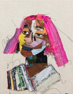 "Lady Pink", ritratto di donna nera in un collage tessile cucito
