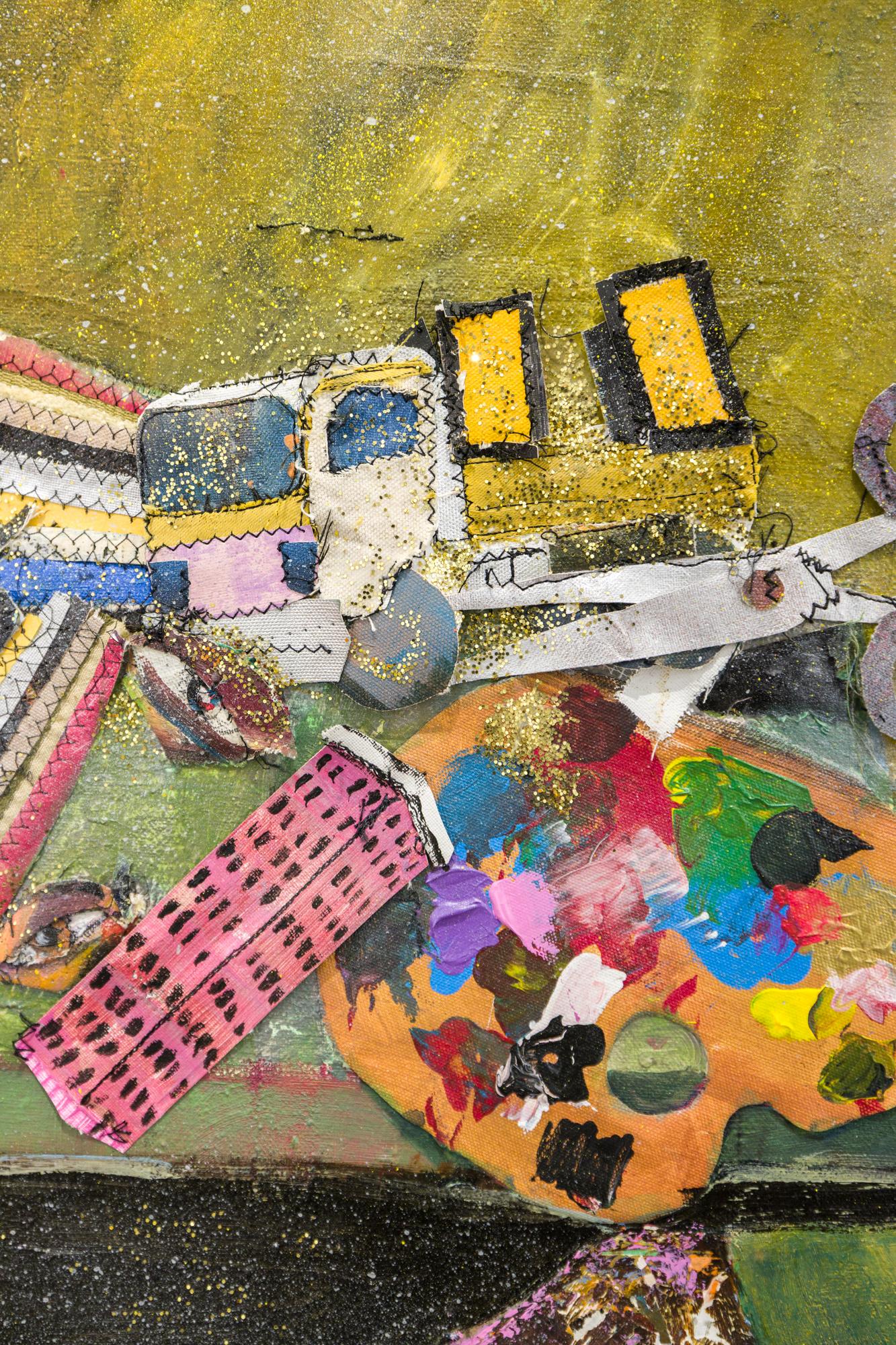 « Shape Up (diptyque), intérieur d'un barbier en toile taillée et peinture à l'huile en vente 7