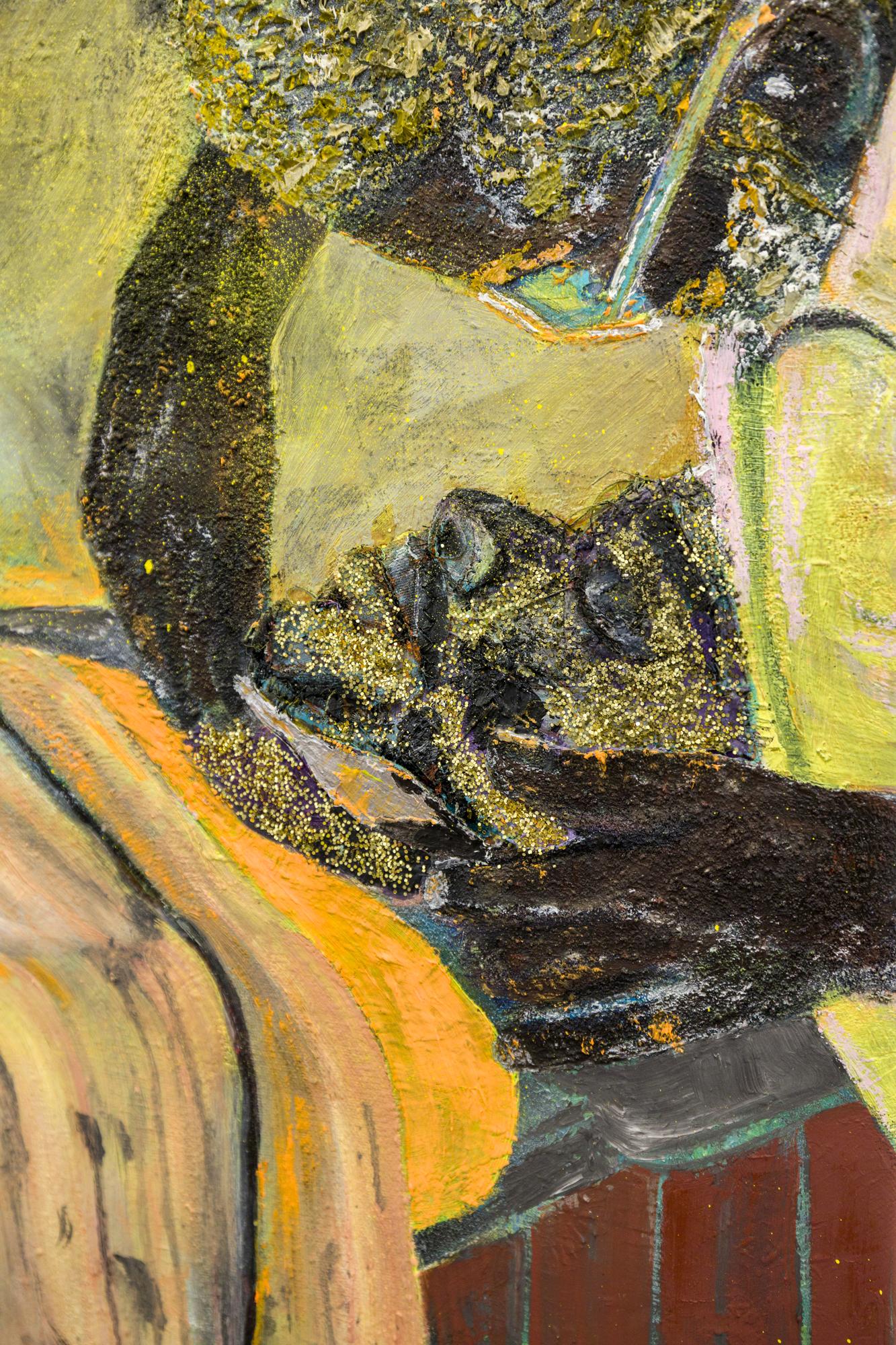 « Shape Up (diptyque), intérieur d'un barbier en toile taillée et peinture à l'huile - Contemporain Painting par Eustace Mamba