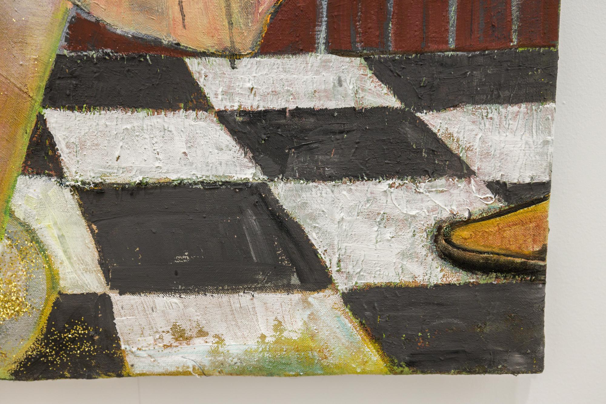 « Shape Up (diptyque), intérieur d'un barbier en toile taillée et peinture à l'huile en vente 3