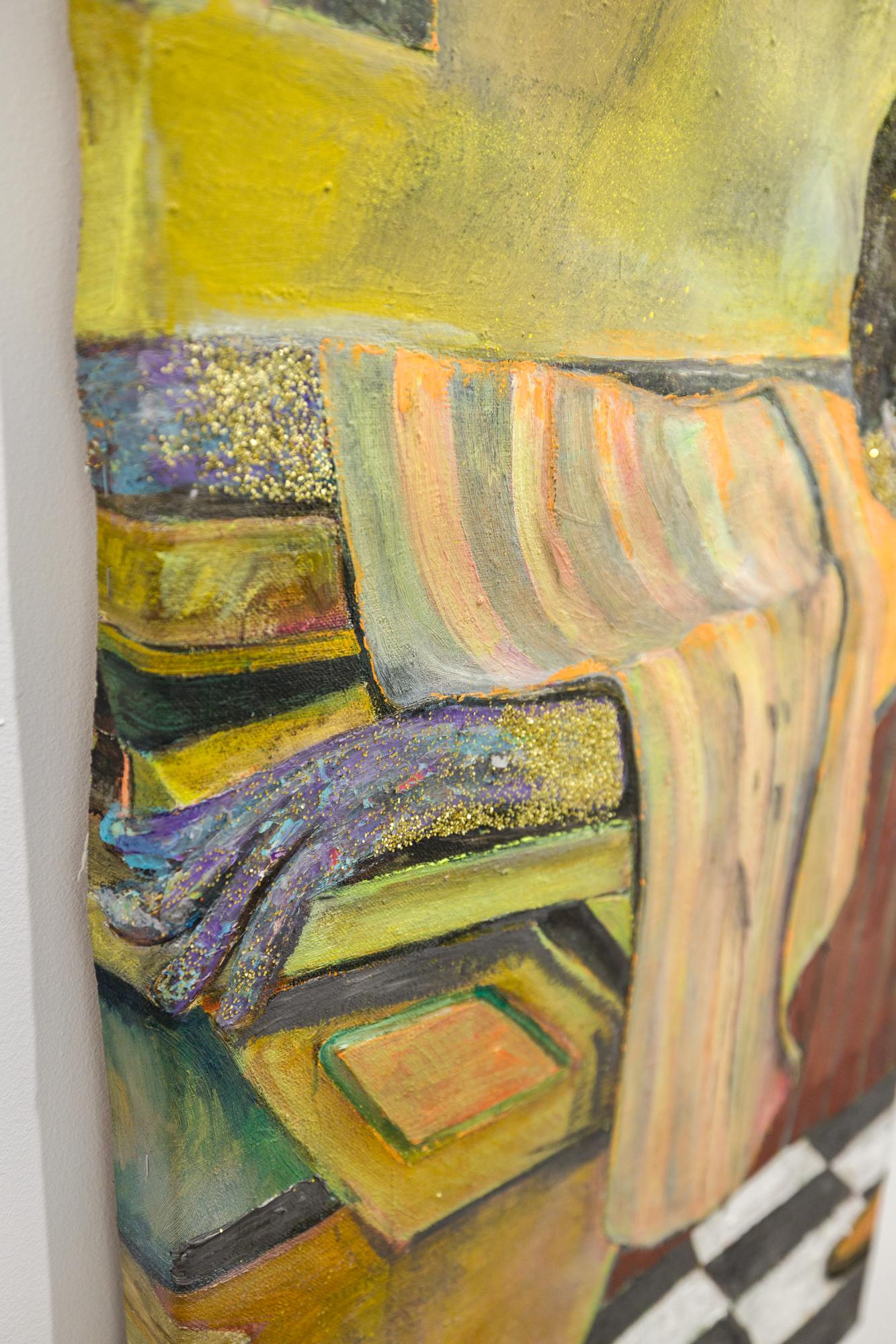 « Shape Up (diptyque), intérieur d'un barbier en toile taillée et peinture à l'huile en vente 4