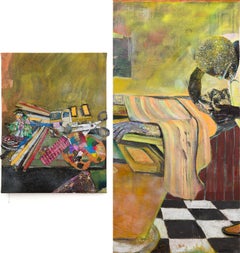 "Shape Up (dittico)", Interno di barbiere in tela tagliata e pittura ad olio