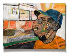 "Il labirinto in bianco e nero", tecnica mista cucita, figura umana, tessuti, paesaggio urbano