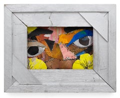 "Smell Da Flowers", Cara enmarcada con elementos cosidos (Collage de técnica mixta)