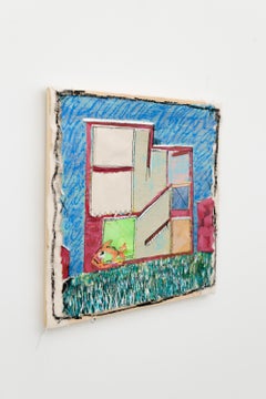 "The Fish Bowl", Gebäudefassade mit Fischen und Landschaft Mischtechnik