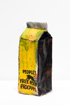 "Black Milk" Free-Standing Sewn Milk Carton Sculpture with Black Panther Logo