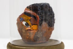 "Brick" Portrait of Man Made Out Layered Paper, Sewn Canvas, and Stone