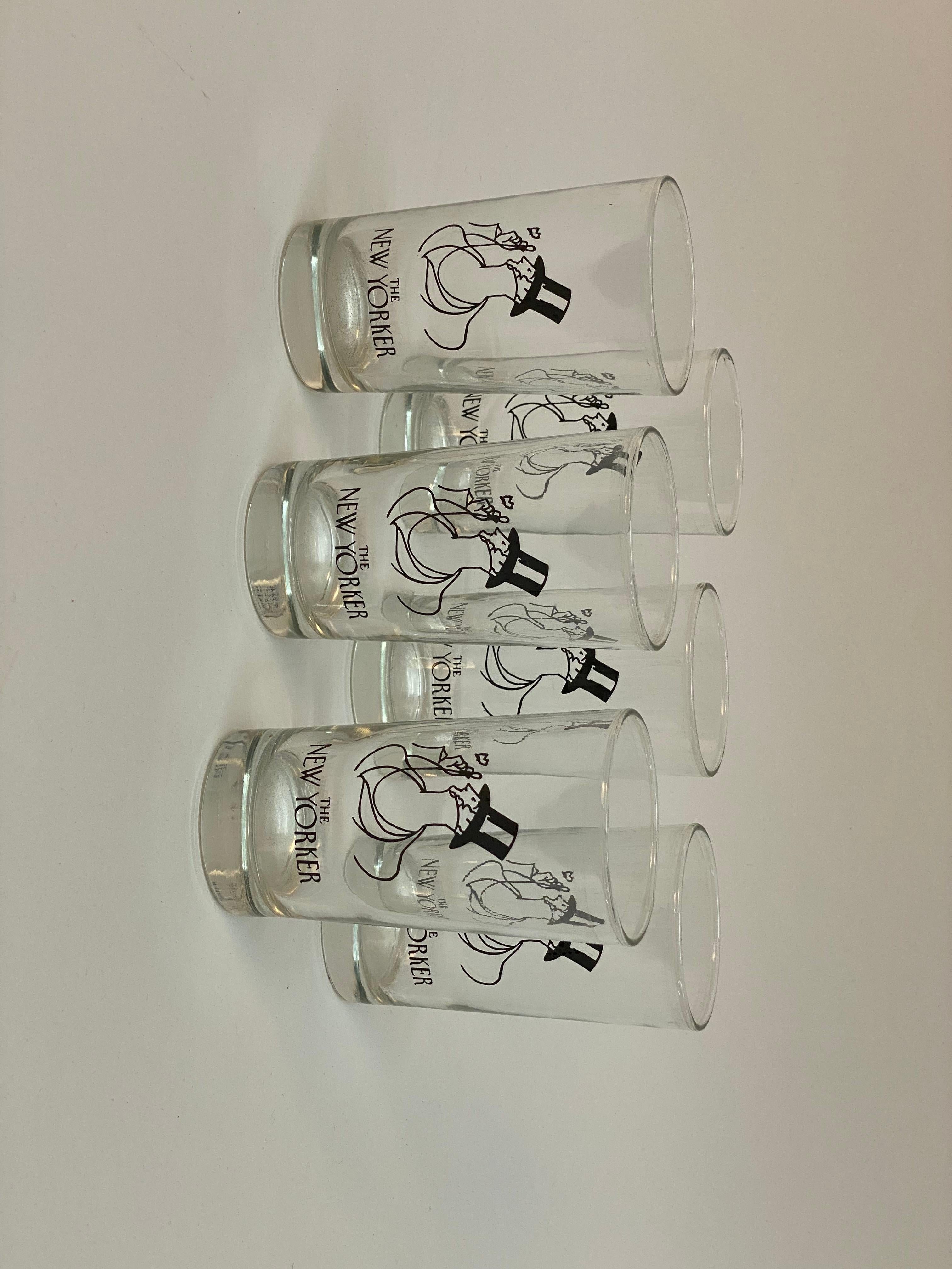 Post-Modern Eustace Tilley New Yorker Graphic Drinking Glasses, Set of Six For Sale