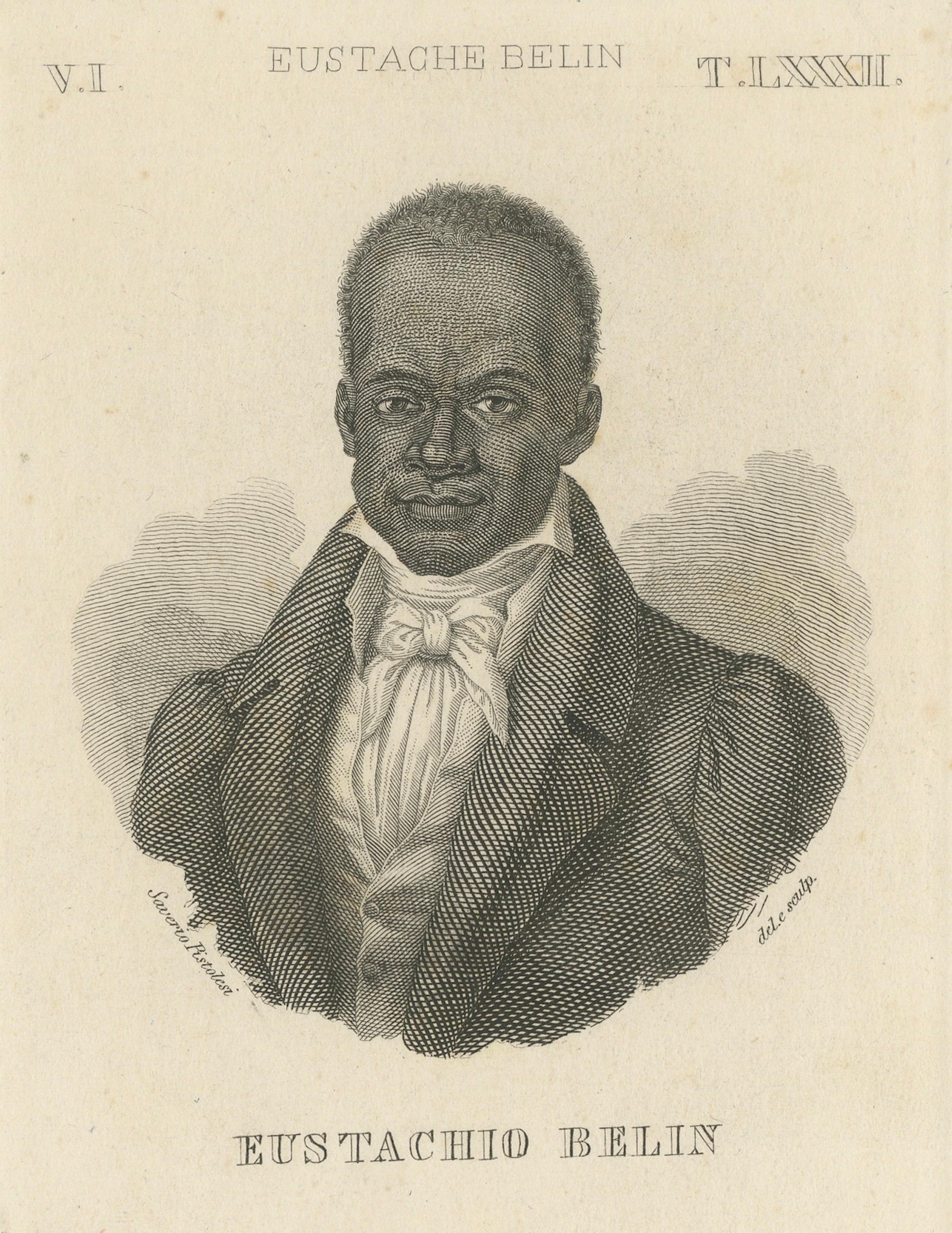 Eustache Belin Portrait Engraving, Haitian Revolution Figure, c.1830