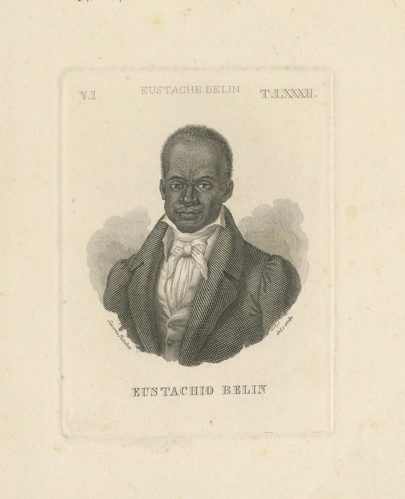 Eustache Belin Portrait Engraving, Haitian Revolution Figure, c.1830 For Sale