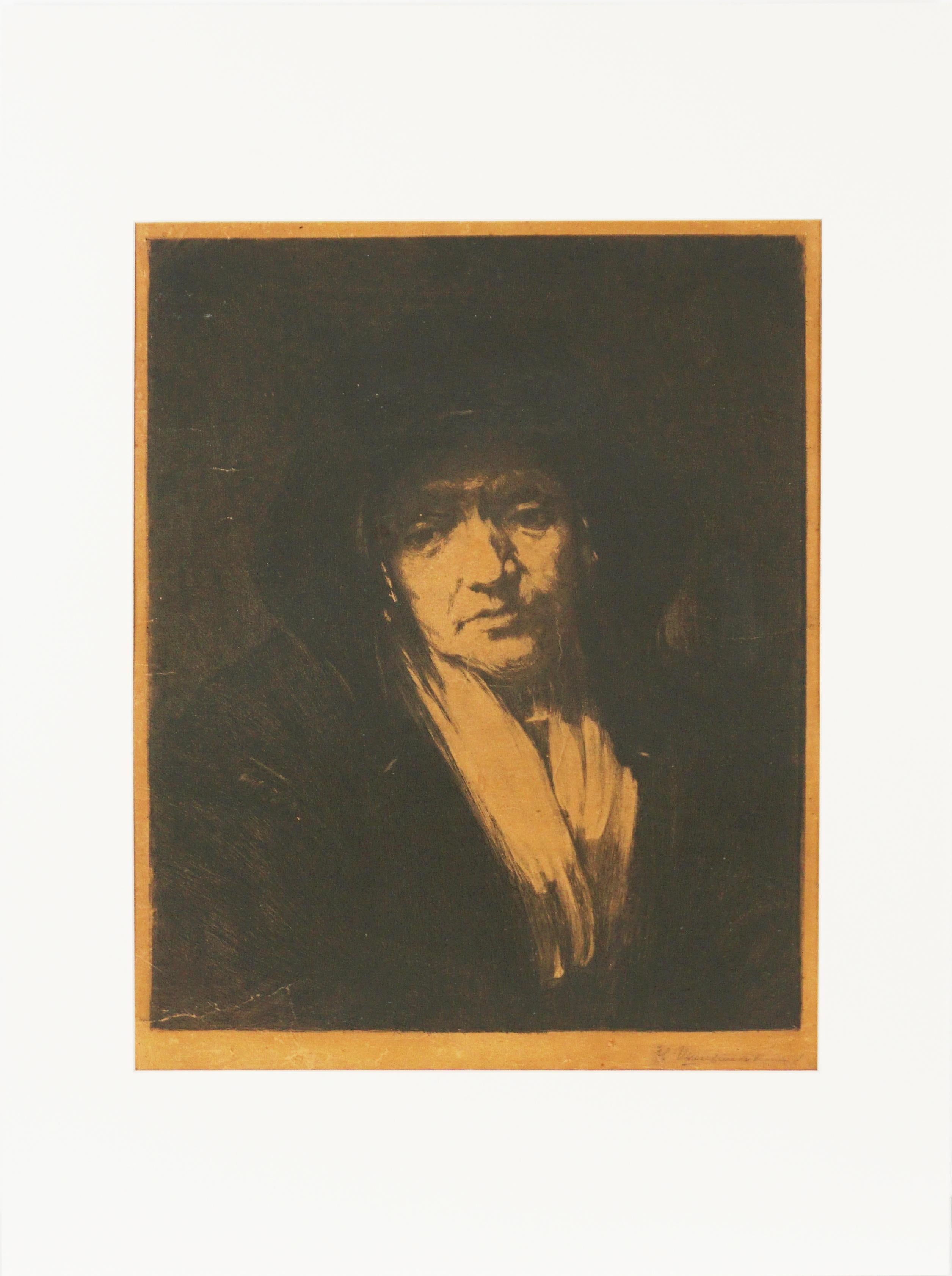 Originalstudie zu Rembrandts Bildnis einer alten Frau  – Painting von Eustaphy Shilnikovsky