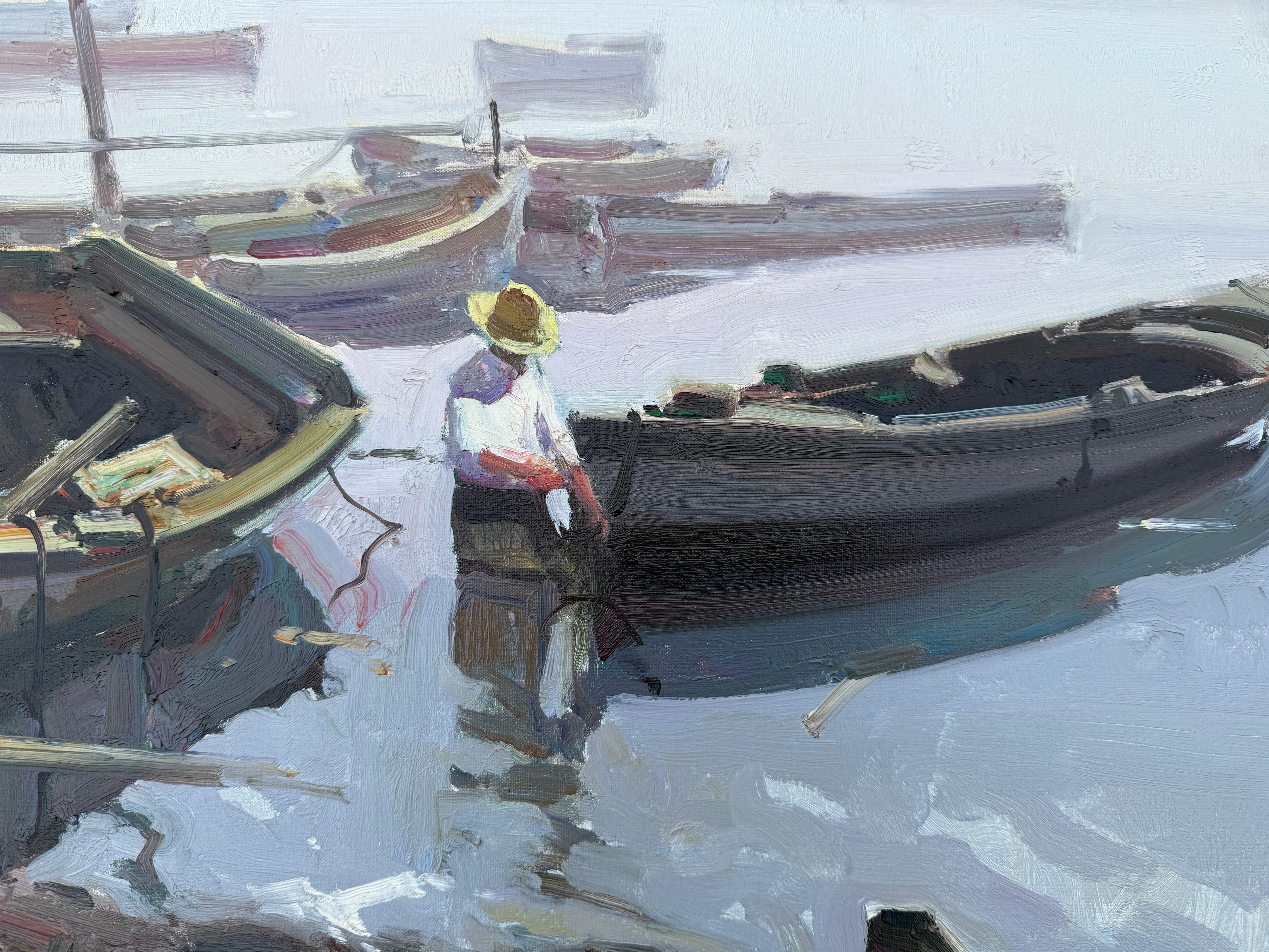 Pescatore a San Carlos de la Rápita olio su tela pittura spagnola paesaggio marino 2