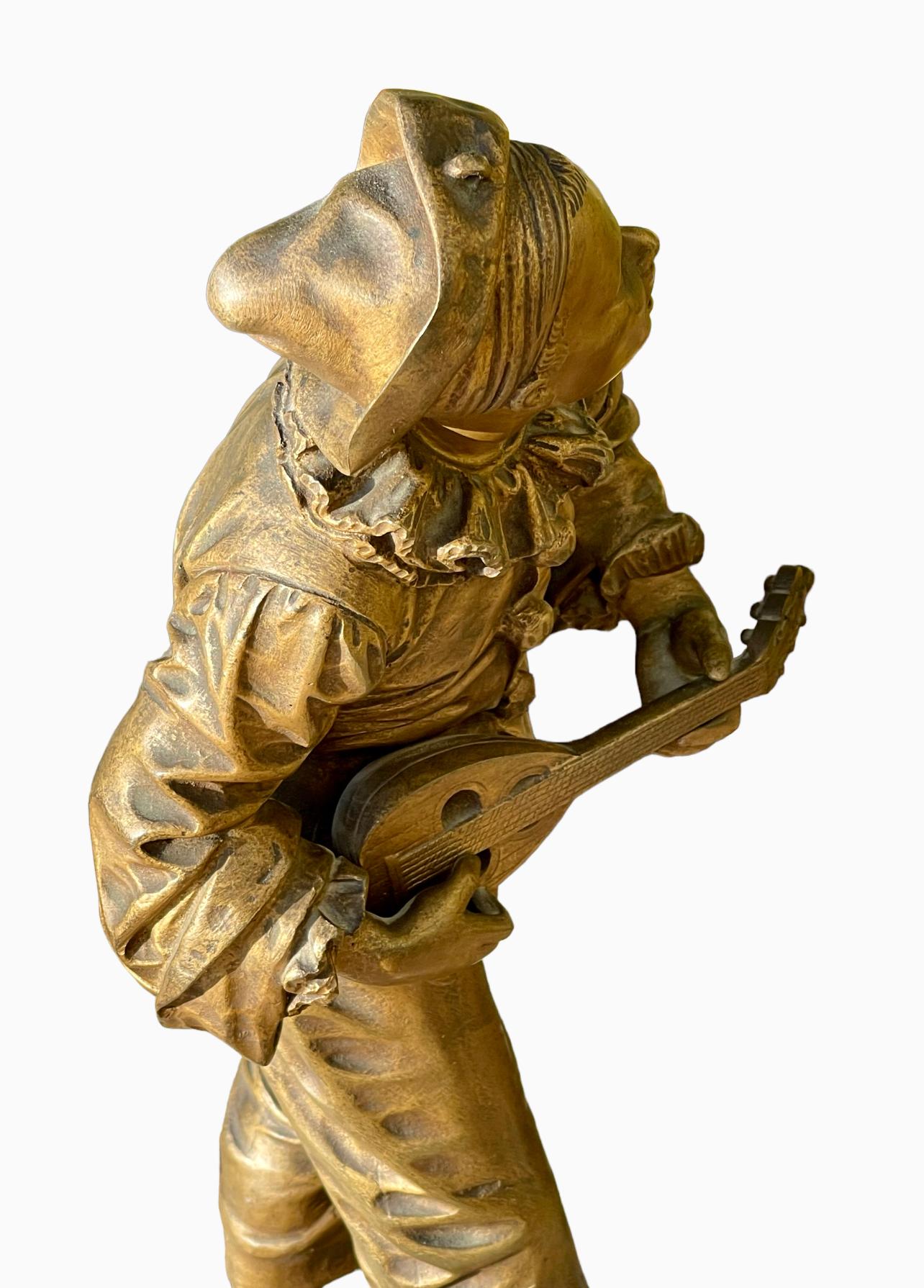 Eutrope BOURET (1833-1906) - Bronze, Pierrot “au Clair De La Lune” For Sale 8