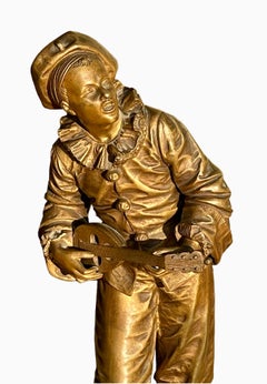 Eutrope Bouret (1833-1906) - Bronzo, Pierrot "au Clair De La Lune