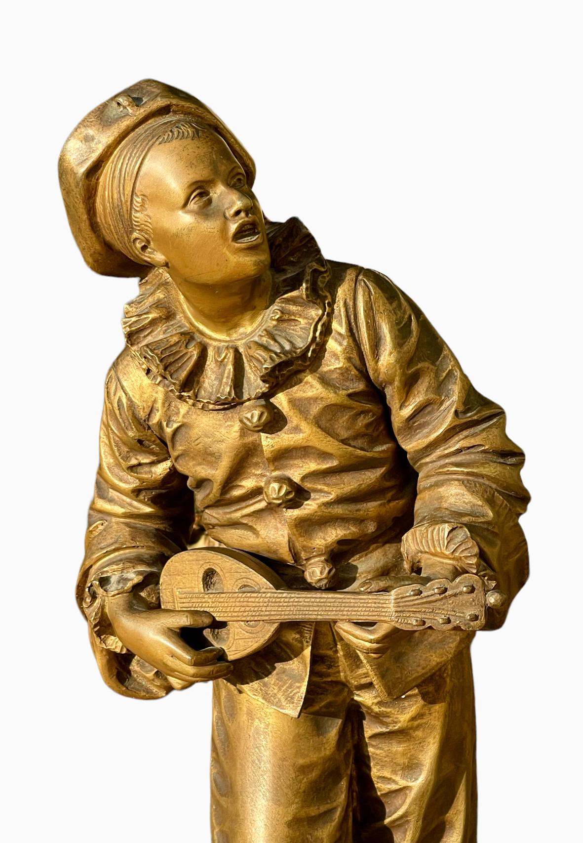 French Eutrope BOURET (1833-1906) - Bronze, Pierrot “au Clair De La Lune” For Sale