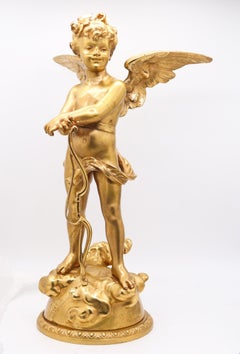 EUTROPE BOURET 1870 Napoleone III Scultura francese di Cupido in bronzo dorato