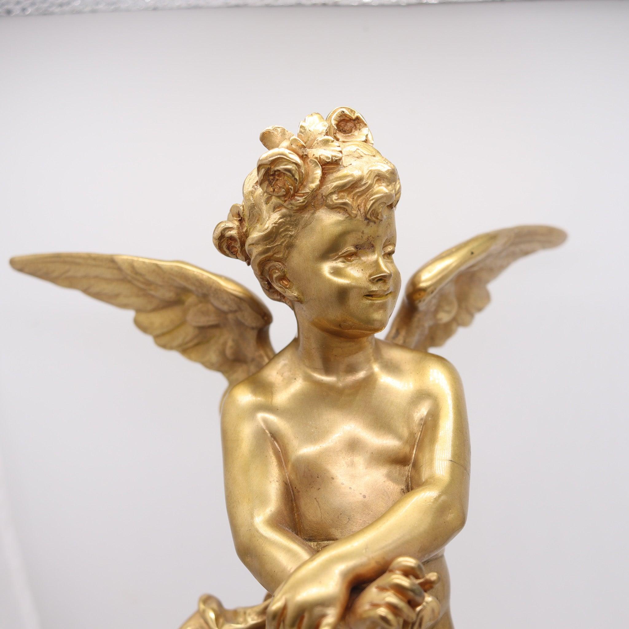 Gilt EUTROPE BOURET 1870 Napoleon III French Sculpture of Cupid In Gilded Bronze For Sale