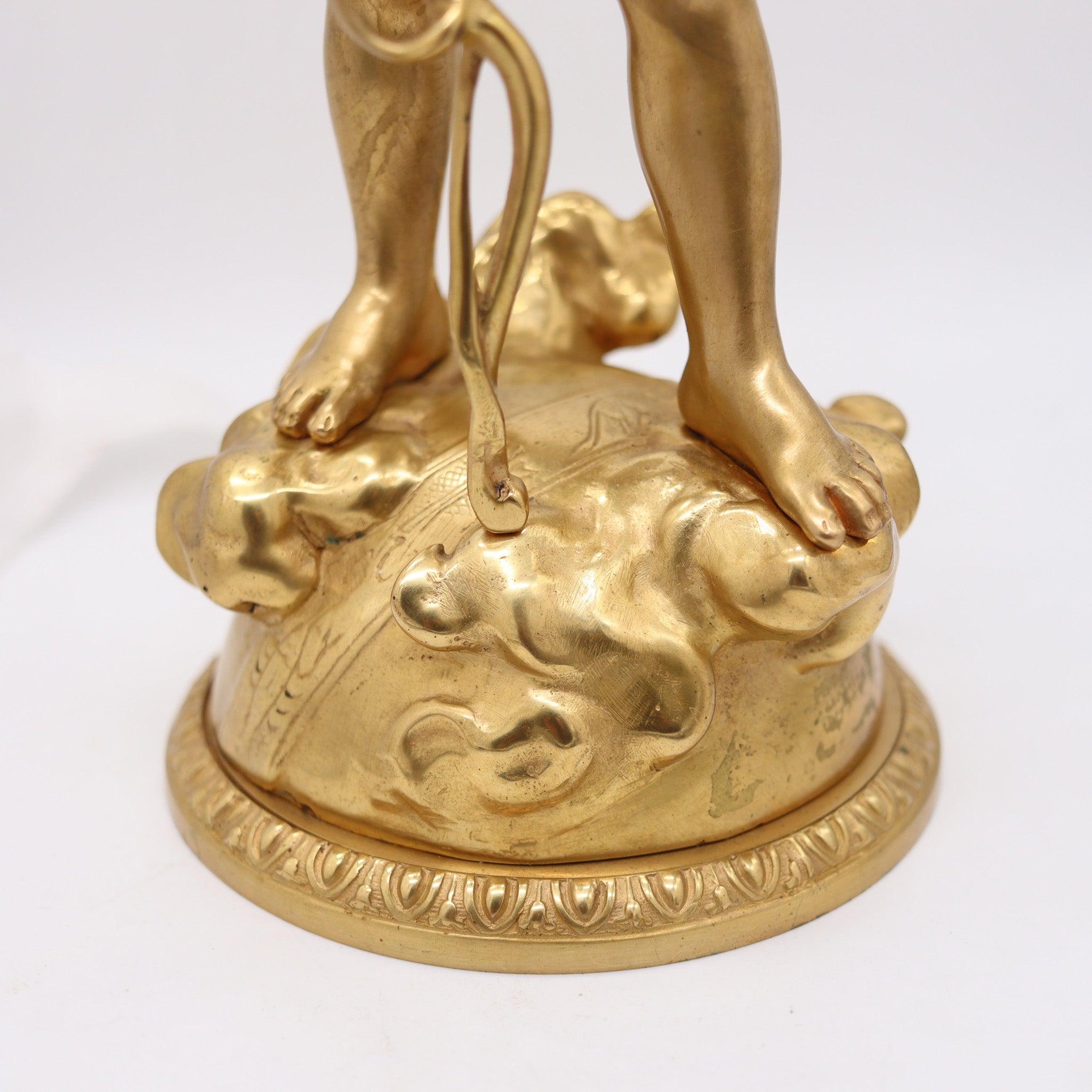EUTROPE BOURET 1870 Napoleon III French Sculpture of Cupid In Gilded Bronze In Excellent Condition For Sale In Miami, FL