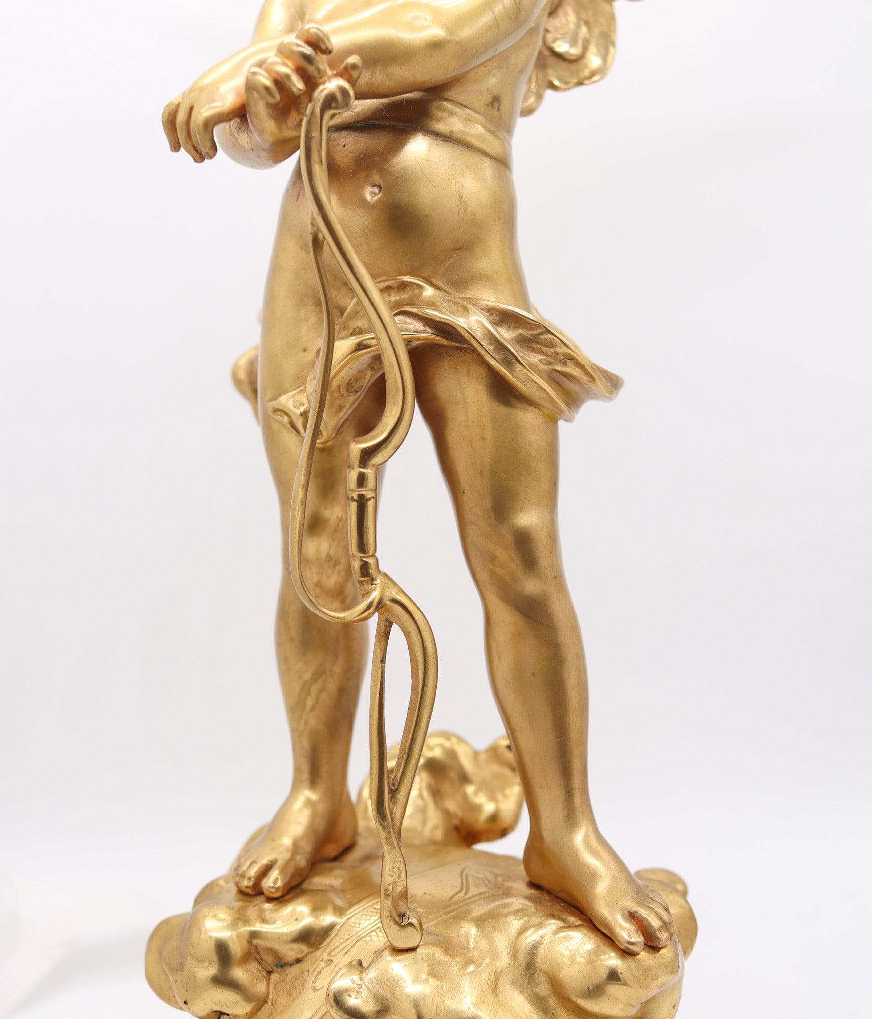 Late 19th Century EUTROPE BOURET 1870 Napoleon III French Sculpture of Cupid In Gilded Bronze For Sale