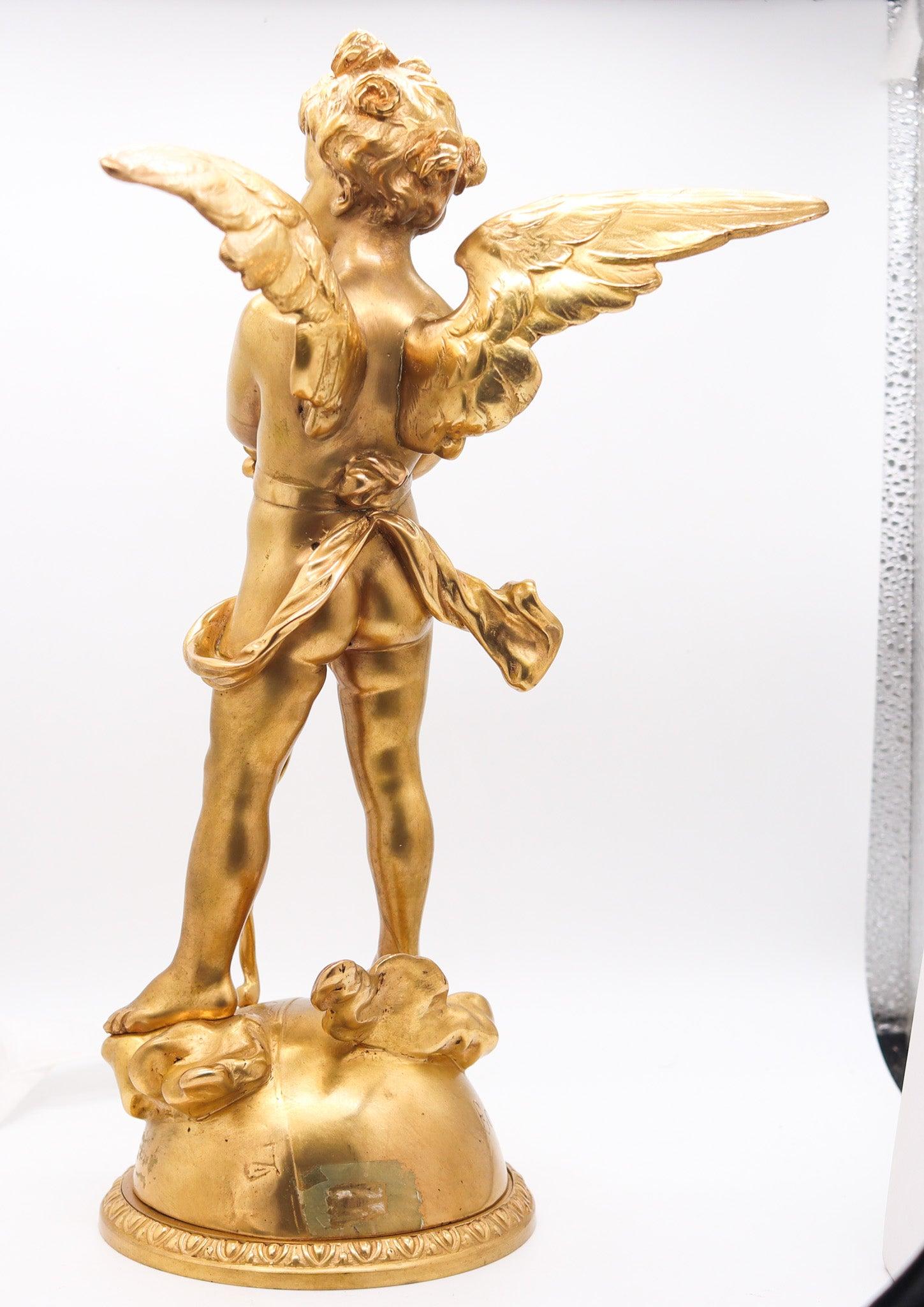 EUTROPE BOURET 1870 Napoleon III French Sculpture of Cupid In Gilded Bronze For Sale 1