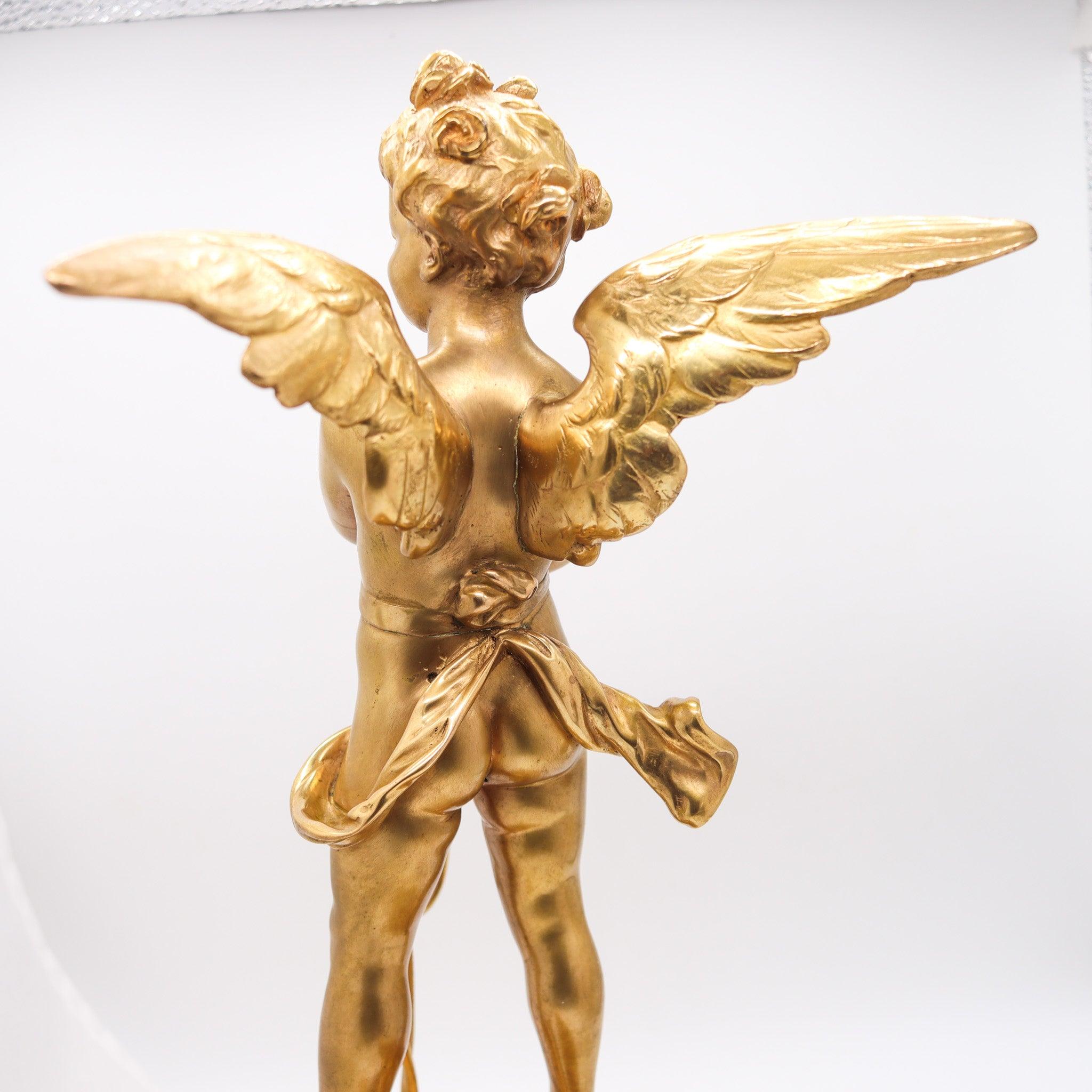 EUTROPE BOURET 1870 Napoleon III French Sculpture of Cupid In Gilded Bronze For Sale 2
