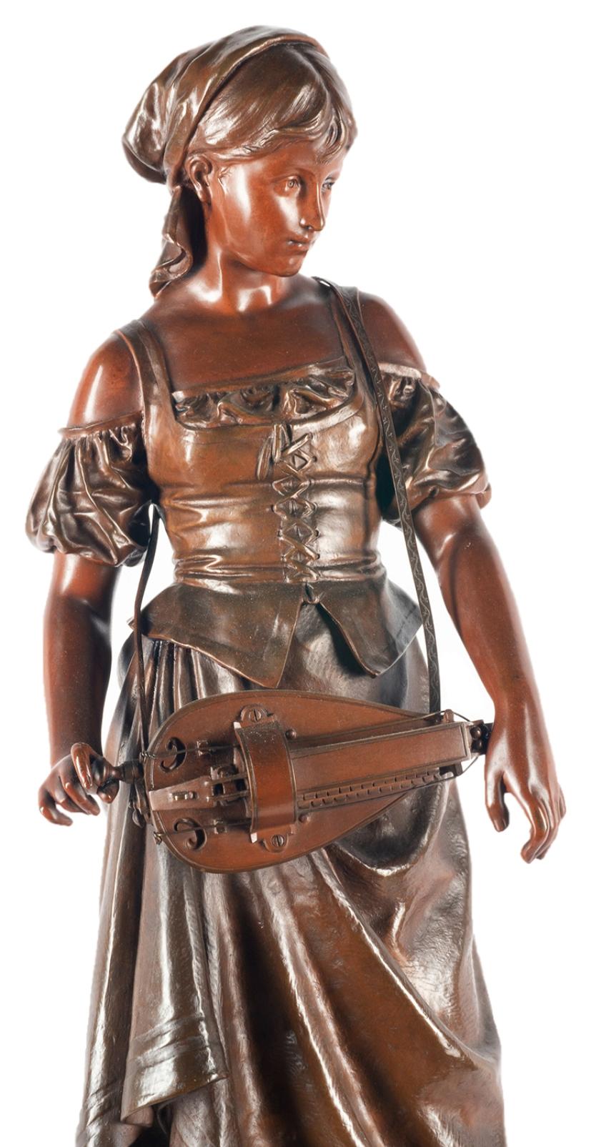 Romantico Eutrope Bouret, statua in bronzo di ragazza zingara musicista in vendita