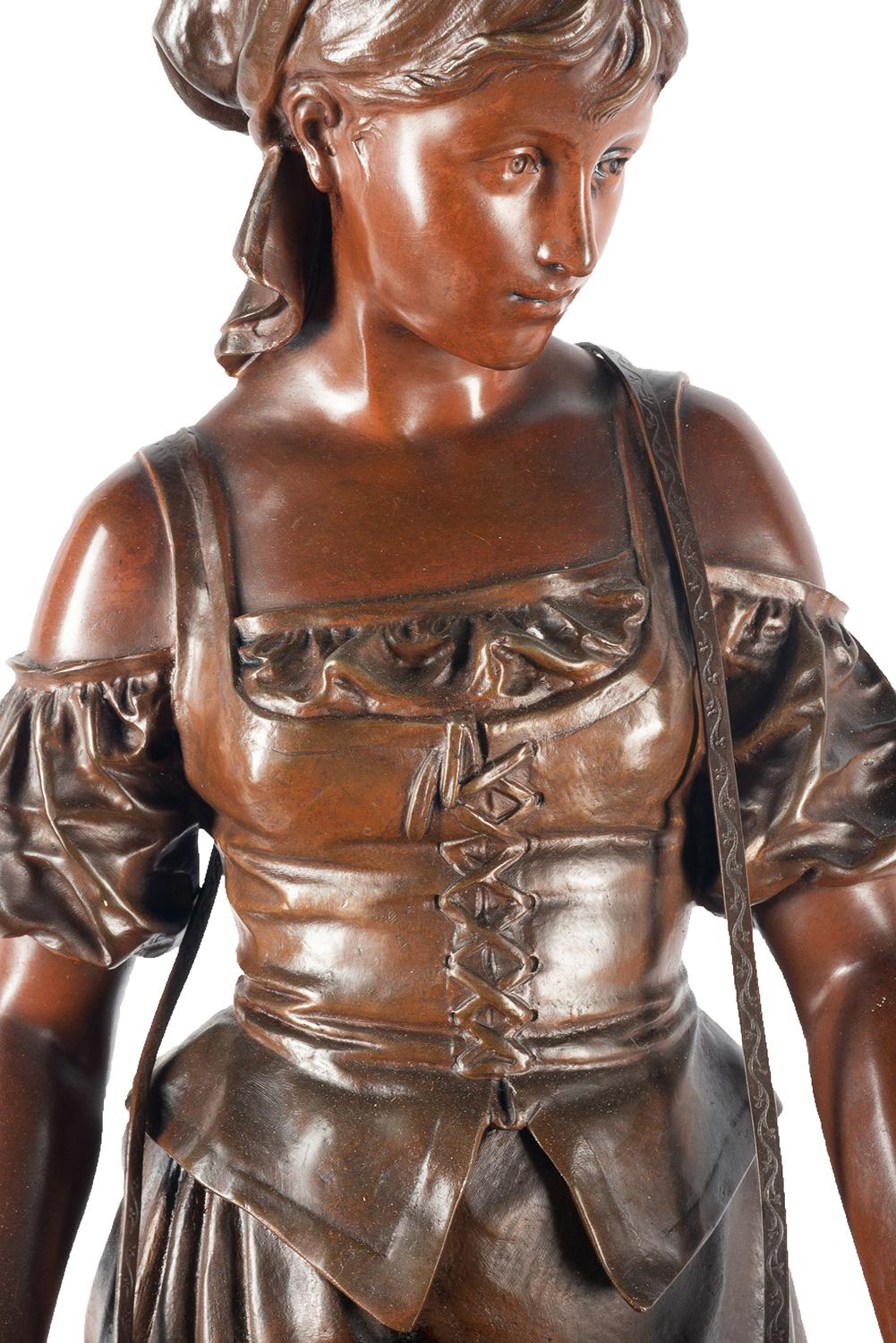 Romantic Eutrope Bouret Bronze Statue of Gypsy Girl Musician For Sale