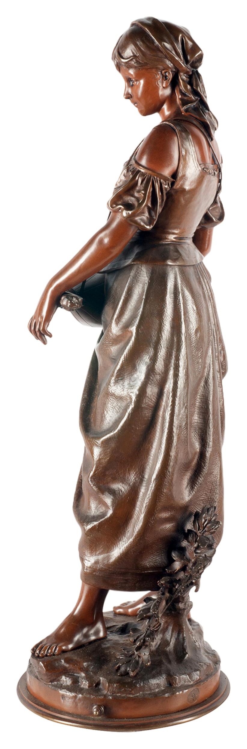 19th Century Eutrope Bouret Bronze Statue of Gypsy Girl Musician For Sale