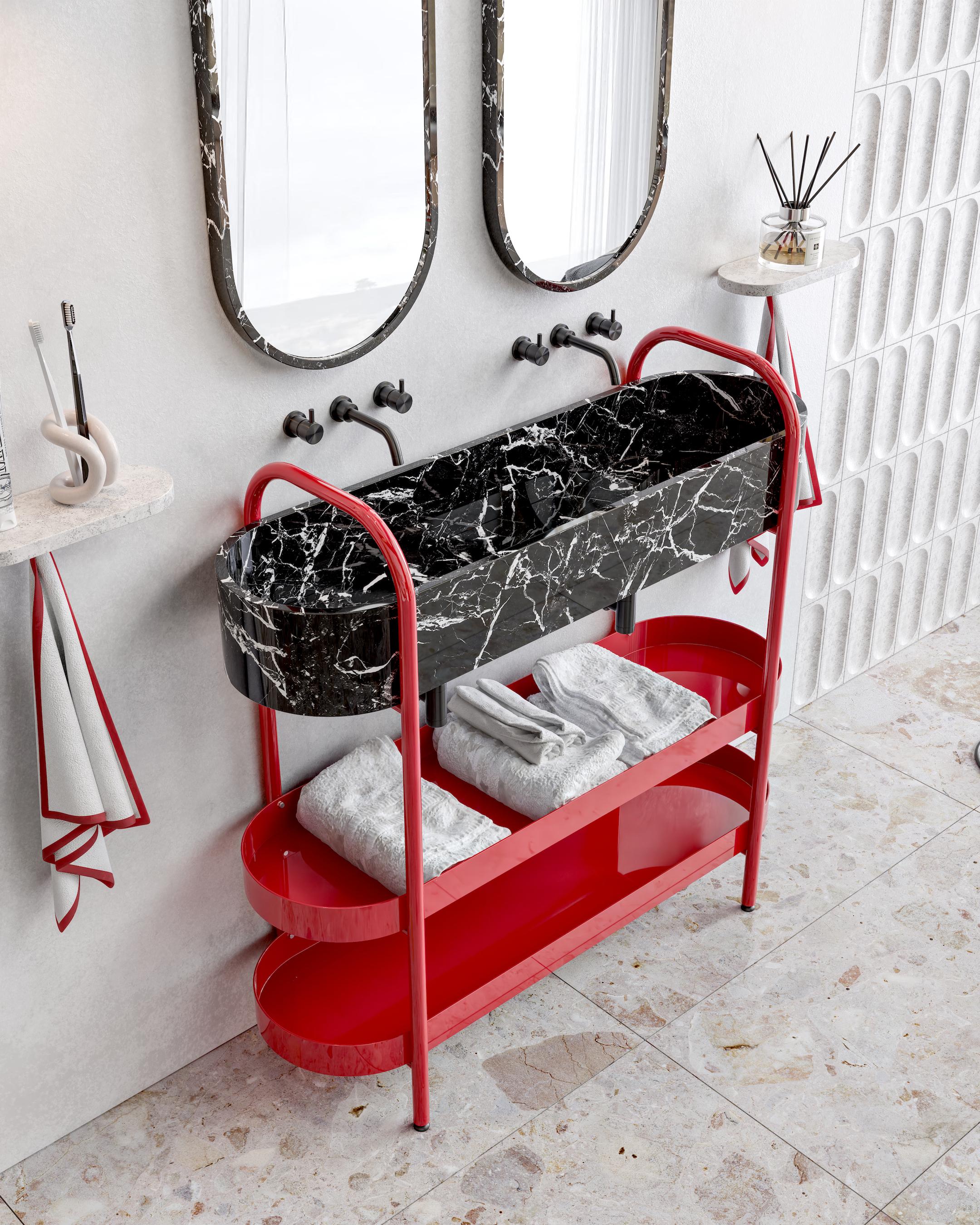 Turkish Ev-El Luxury Modular Stone Sink – Stainless Steel Frame with Storage & Shelve For Sale