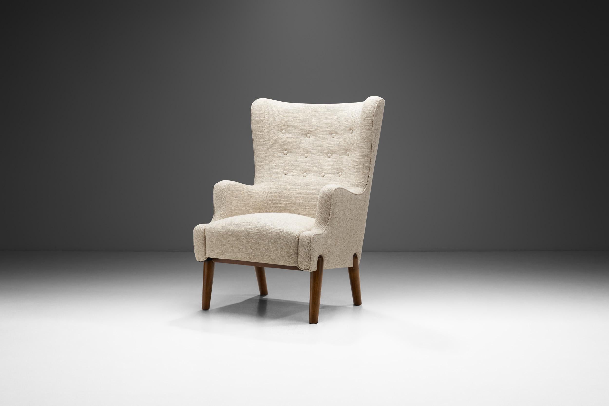 When Eva and Nils Koppel met, she was studying mathematics, and he was studying engineering. Together they studied architecture and worked in Alvar Aalto’s office. Their furniture pieces - such as this lovely wingback chair - with their organic