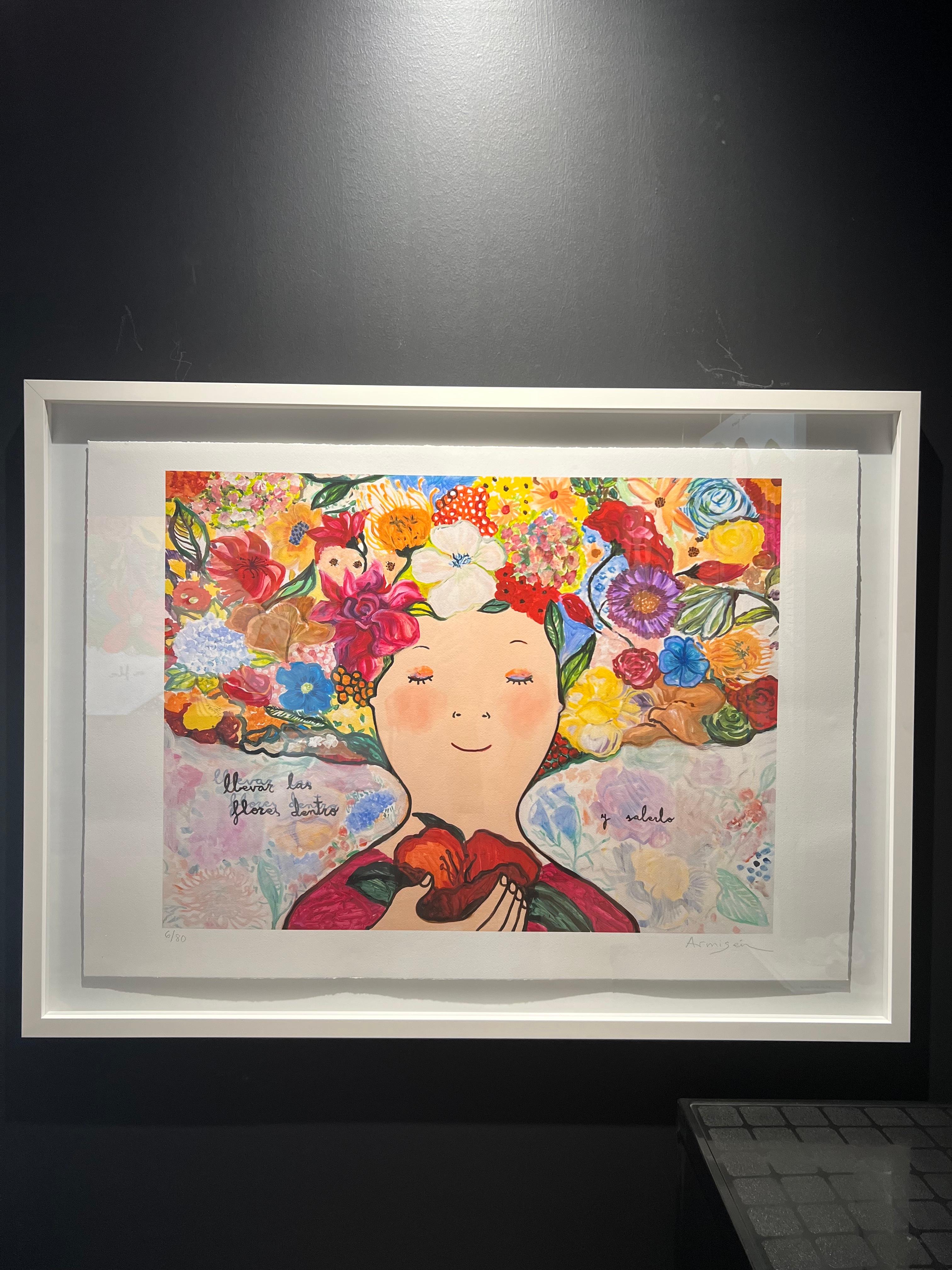 Flores Dentro / Fleurs à l'intérieur 6/80 (encadré) - Painting de Eva Armisén