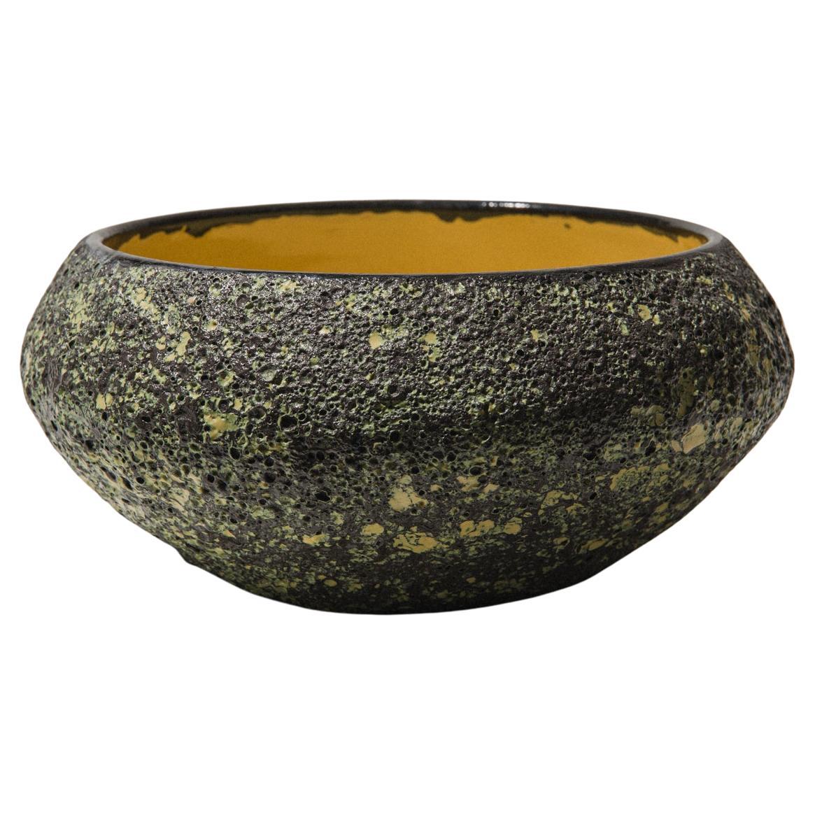 Éva Bod Ceramic Bowl, Black and Yellow Textured Glaze, 1970s