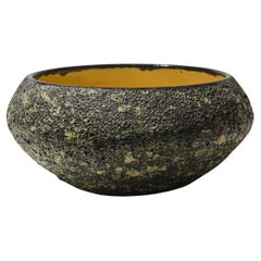 Éva Bod Ceramic Bowl, Black and Yellow Textured Glaze, 1970s