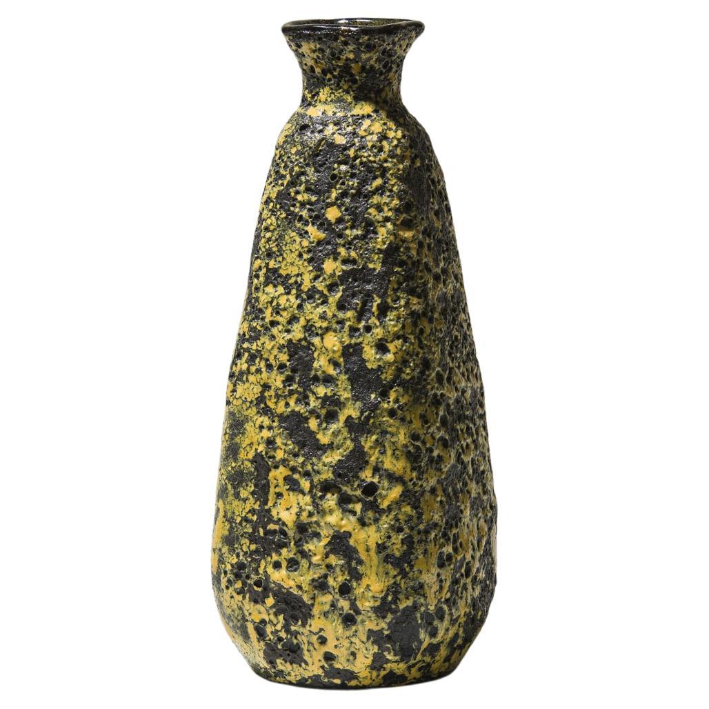 Éva Bod Ceramic Vase, Yellow-Black Textured Glaze, 1970s