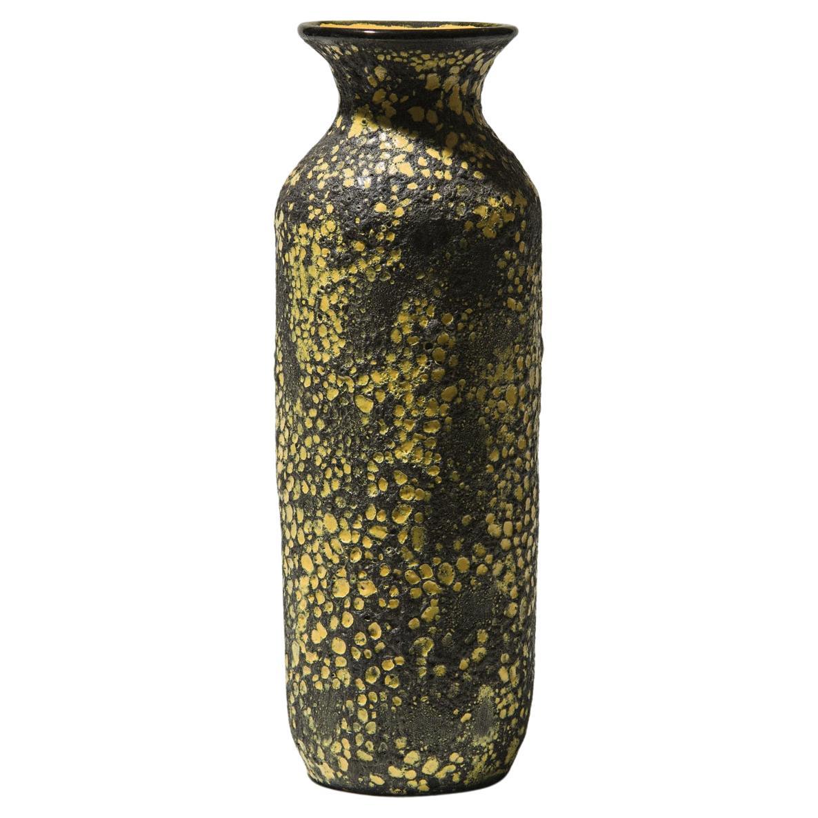 Éva Bod Ceramic Vase, Yellow-Black Textured Glaze, 1970s