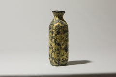 Éva Bod Geometric Ceramic Vase, Yellow-Black Textured Glaze, 1970s