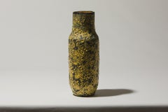 Éva Bod Geometric Ceramic Vase, Yellow-Black Textured Glaze, 1970s