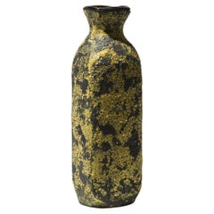 Éva Bod Geometric Ceramic Vase, Yellow-Black Textured Glaze, 1970s