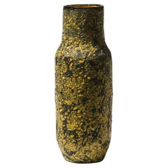 Éva Bod Geometric Ceramic Vase, Yellow-Black Textured Glaze, 1970s