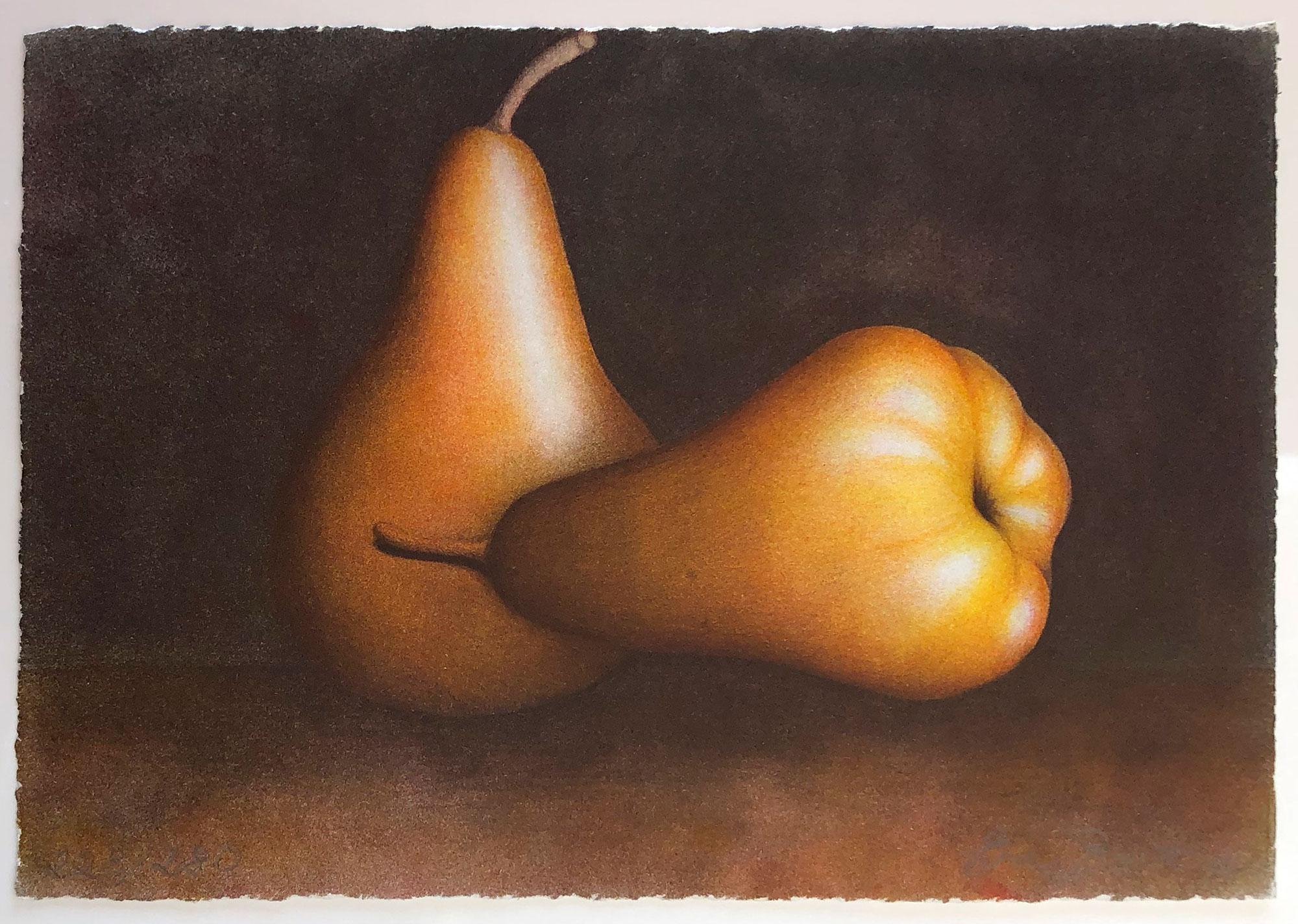 Signed and numbered lithograph from the edition of 250. Intimate grouping of two peart. A whole series of different fruits and vegetables from this series are available. 

Eva Boström was Born in 1954 in Stockholm, Sweden. Her paintings and