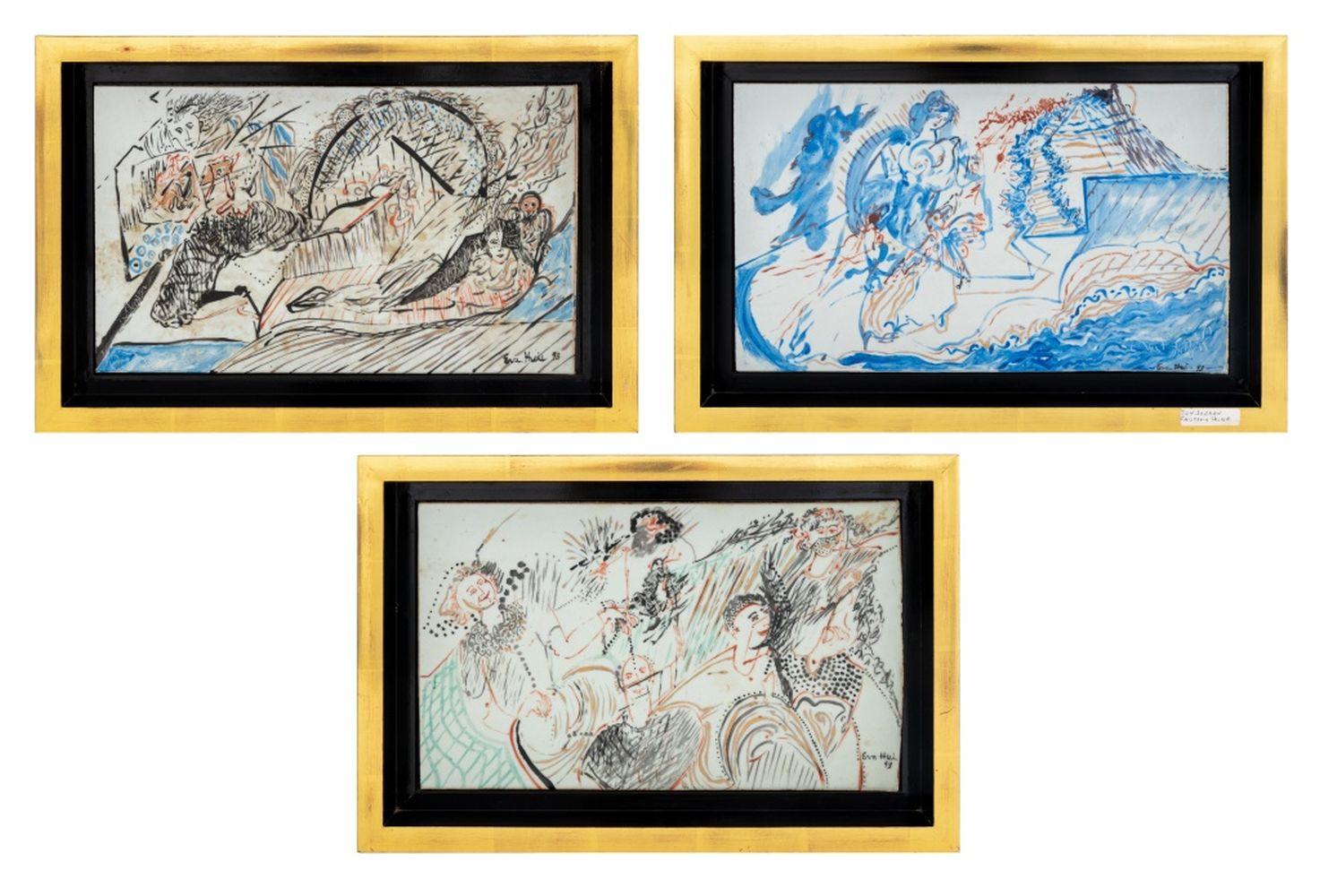 Abstract Painting Eva Bouzard-Hui - Compositions abstraites sur carreaux de céramique, 3