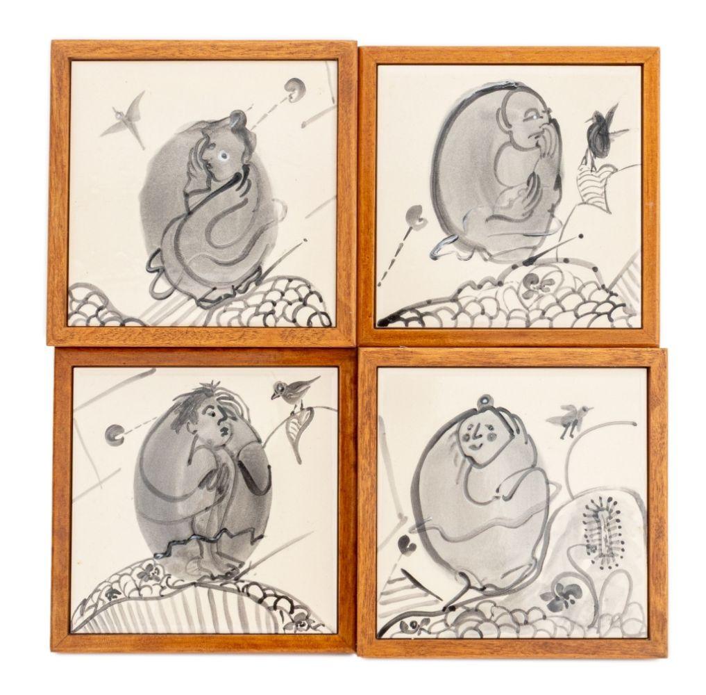 Framed Sets of Painted Ceramic Tiles, 3 For Sale 9