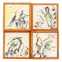 Framed Sets of Painted Ceramic Tiles, 3