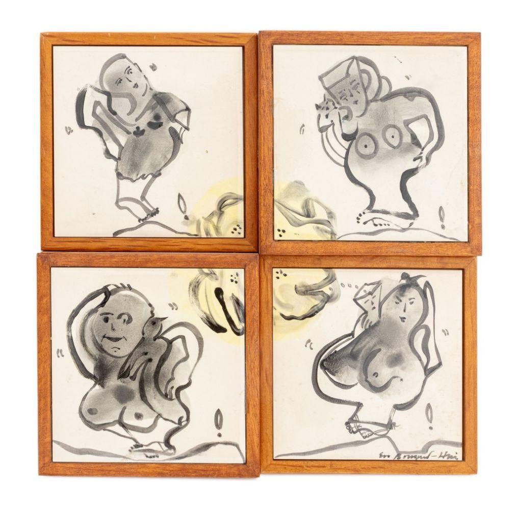 Framed Sets of Painted Ceramic Tiles, 3 - Contemporary Art by Eva Bouzard-Hui