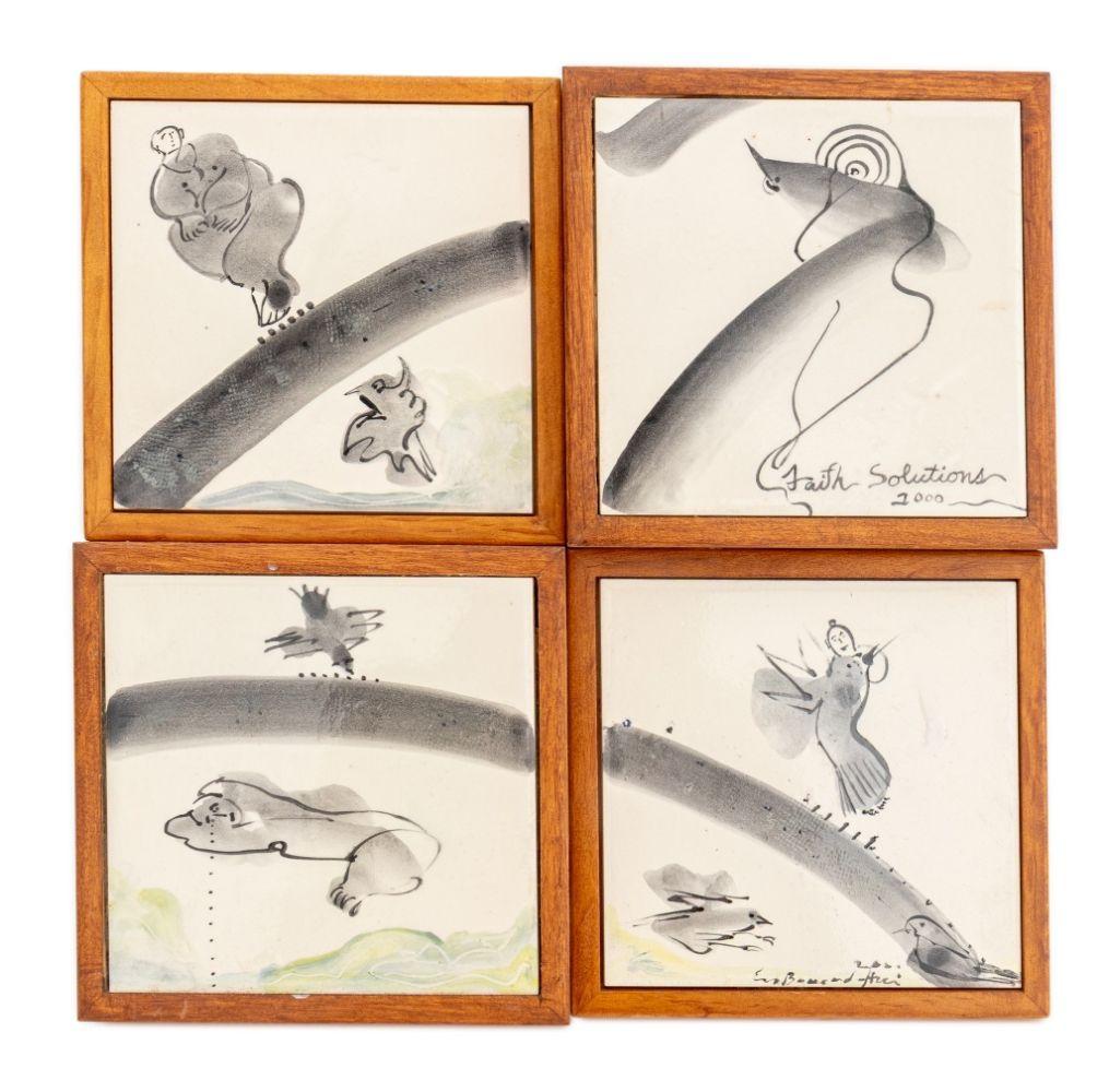 Framed Sets of Painted Ceramic Tiles, 3 For Sale 4