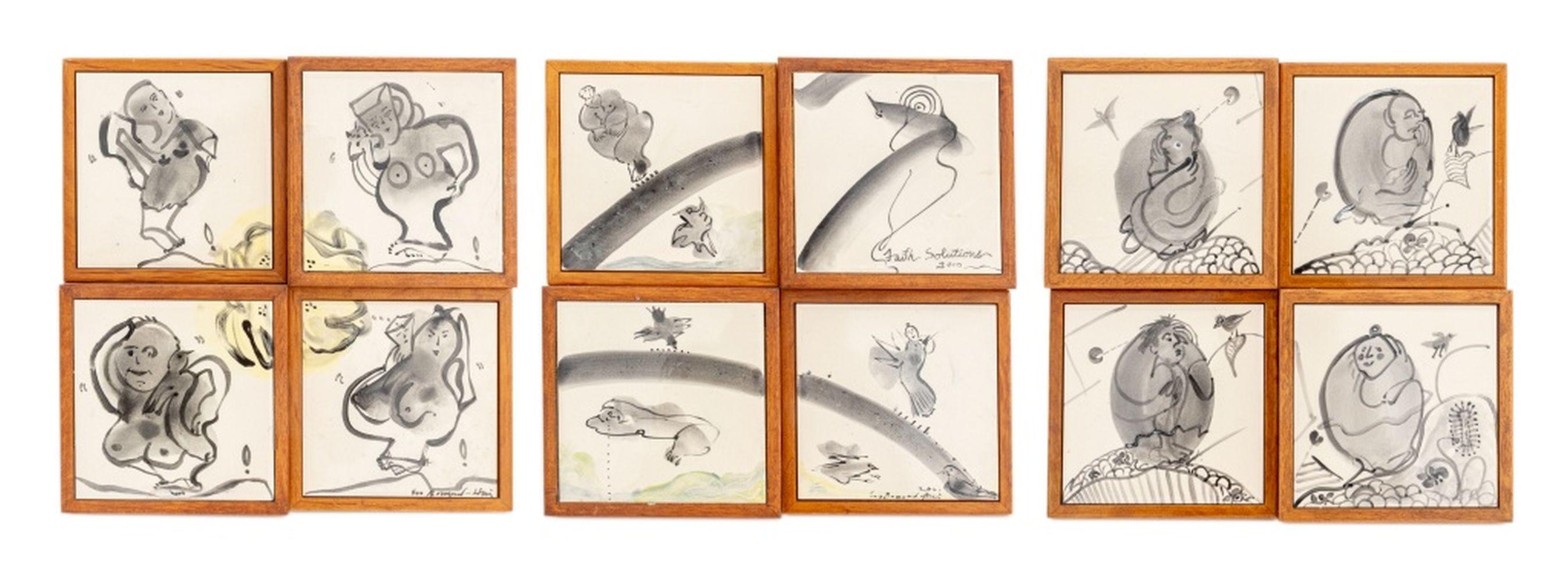 Framed Sets of Painted Ceramic Tiles, 3