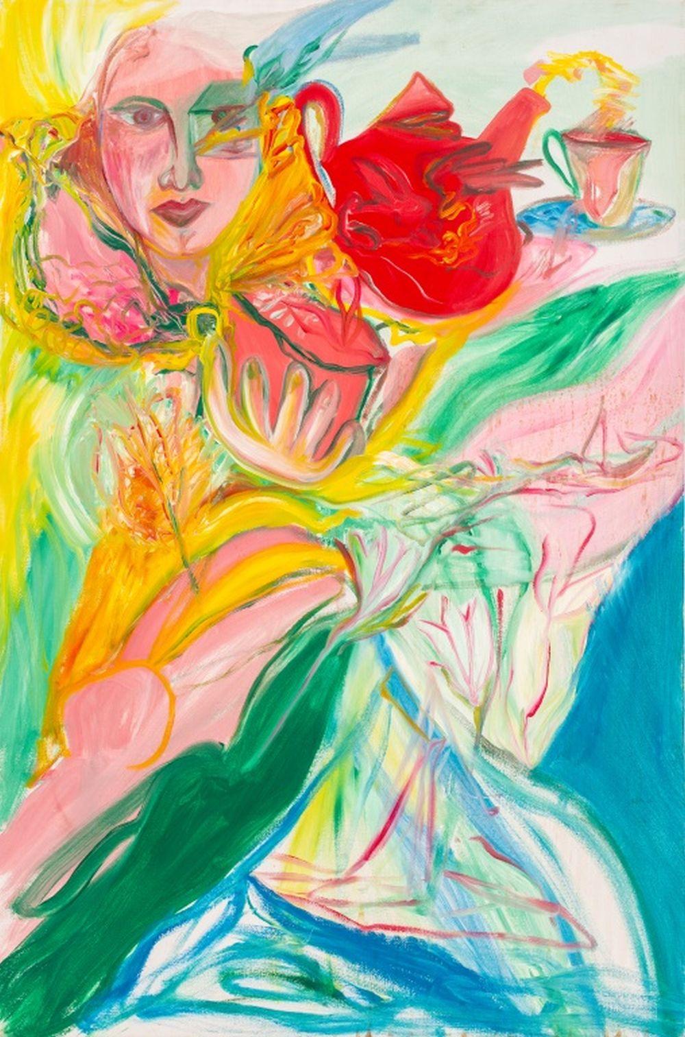 Eva Bouzard-Hui Figurative Painting – "Dame mit Teekanne"