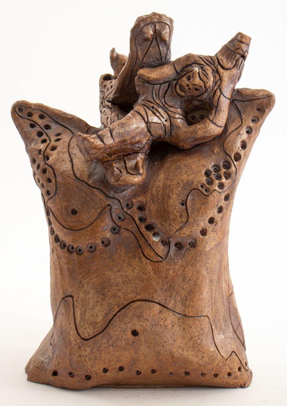Abstract Figural Pottery Sculpture - Brown Abstract Sculpture by Eva Bouzard-Hui